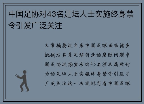 中国足协对43名足坛人士实施终身禁令引发广泛关注