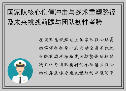 国家队核心伤停冲击与战术重塑路径及未来挑战前瞻与团队韧性考验